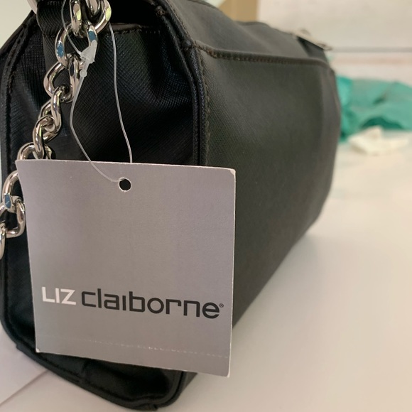 LC Liza Claiborne Black Liza Floral on Gold Tone Background Crossbody Purse - Picture 3 of 12